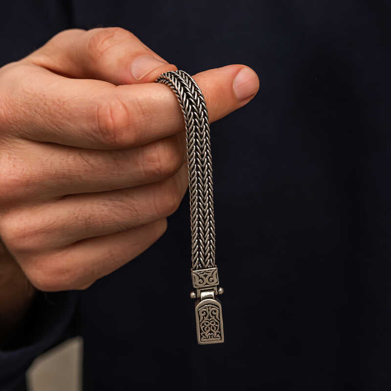 Men's Bracelet with Silver Oxide Pattern image 1