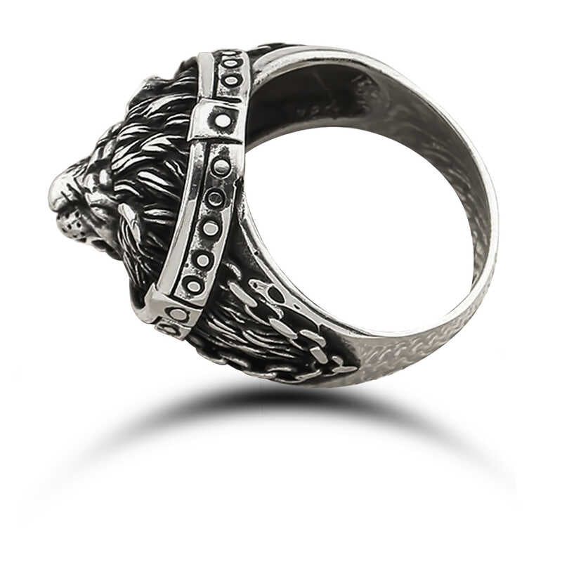 Silver Lion Figure Men's Ring image 1