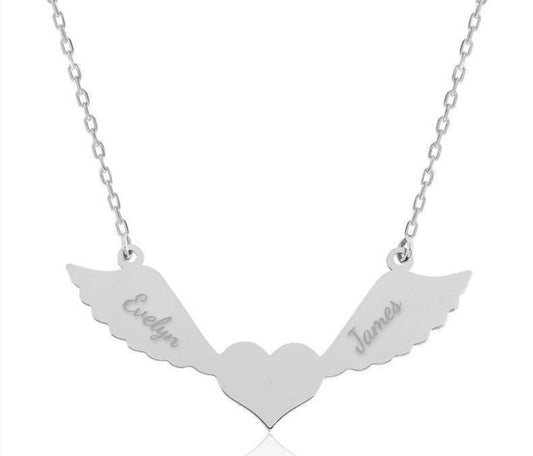 Silver Personalized Winged Heart Necklace image 0