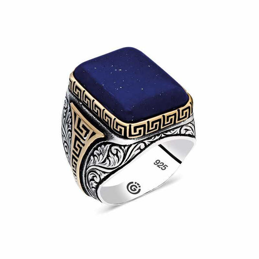 Silver Men's Ring with Blue Lapis Stone image 0