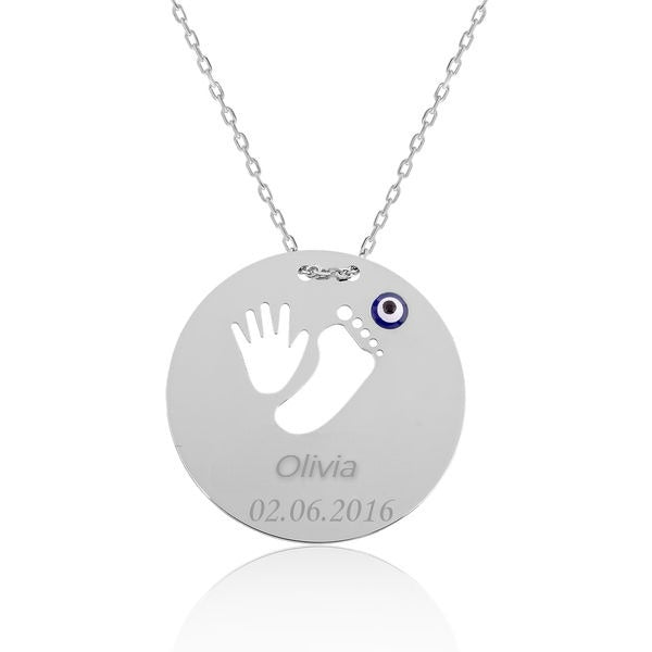 Silver Baby Hand and Footprint Newborn Necklace image 0