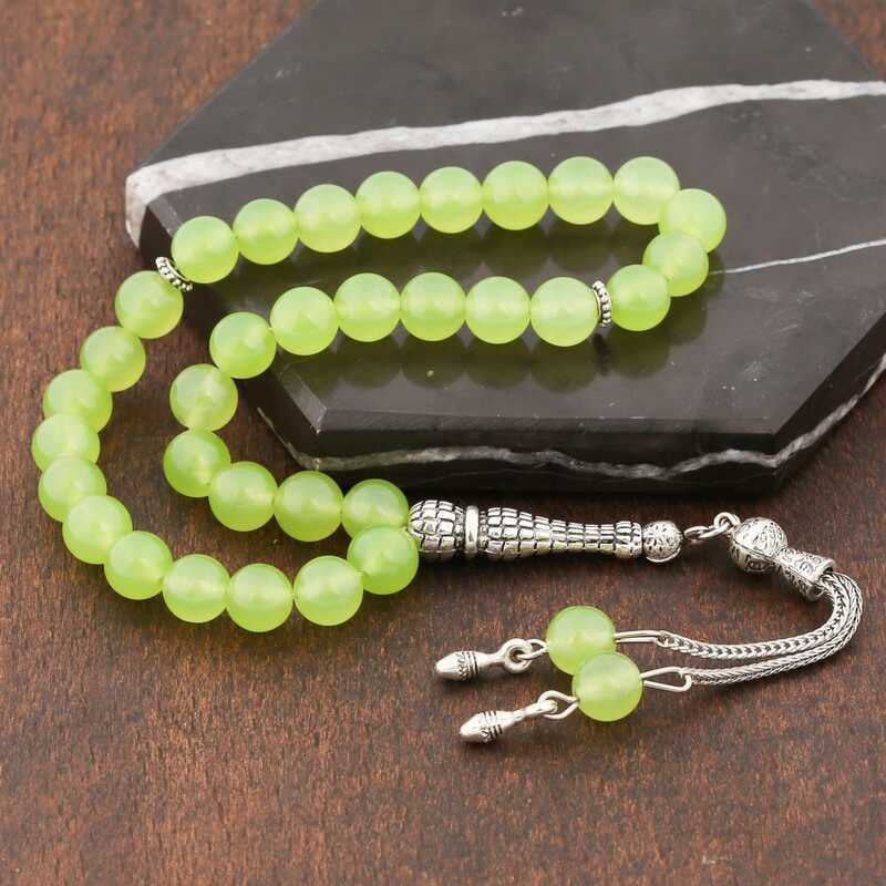 Green Jade Stone Tesbih with Metal Tassel image 1