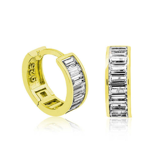 Silver Gold Baguette Stone Hoop Earrings image 0