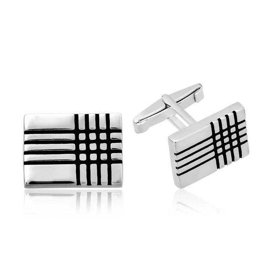 Silver Rectangular Striped Classic Cufflinks image 0