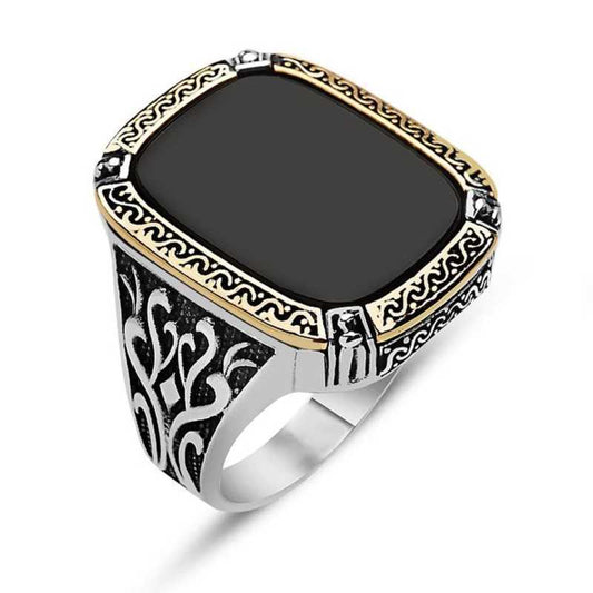 Silver Men's Ring with Black Stone image 0