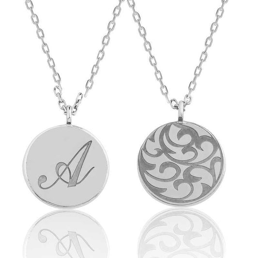 Silver Initial Pendant Necklace with Patterned Back image 0