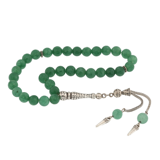 Green Jade Stone Tesbih with Metal Tassel image 0