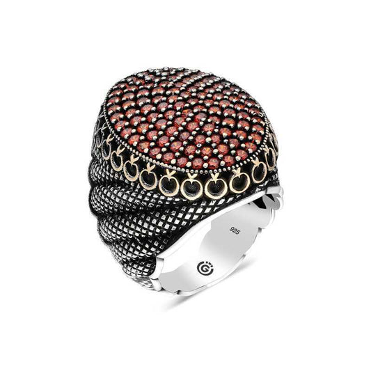 Silver Oval Men's Ring with Red Zircon Stone image 0
