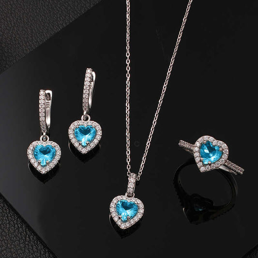 Silver Turquoise Stone Heart Women's Set image 0