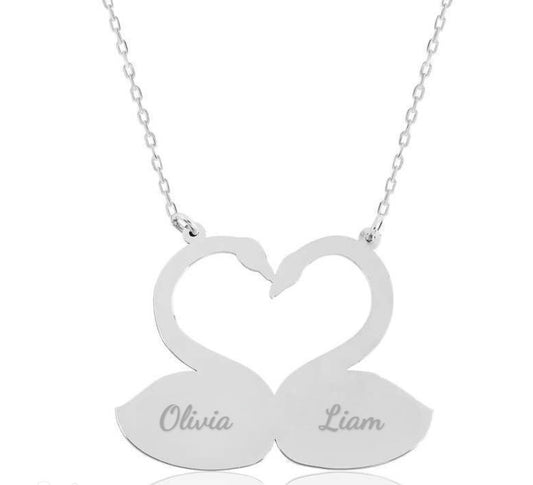 Silver Engraved Lovers' Swan Pendant Necklace image 0