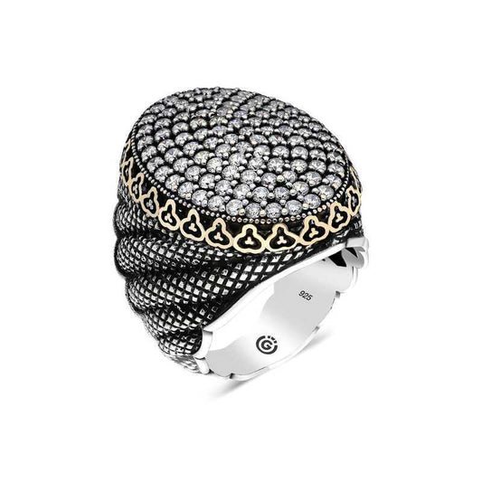 Silver Oval Men's Ring with White Zircon Stone image 0