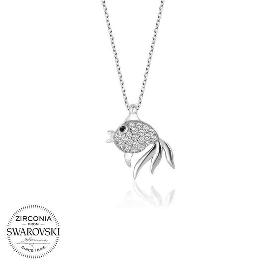 Swarovski Stone Silver Fish Women's Necklace image 0