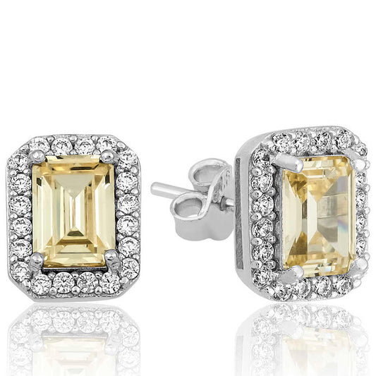 Silver Yellow Baguette Stud Women's Earrings image 0