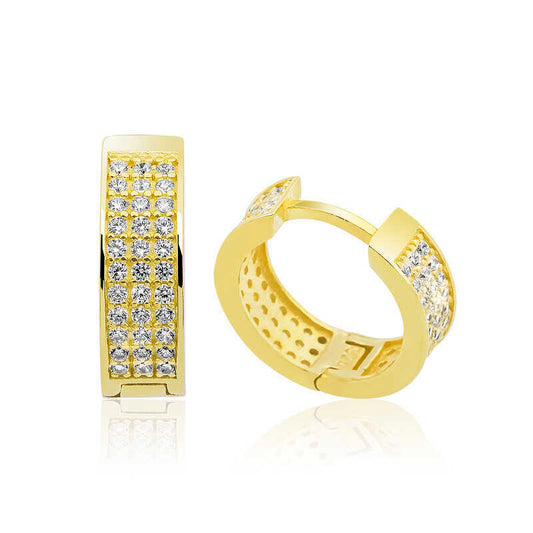 Silver Gold Row Stone Hoop Earrings image 0