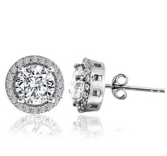 925 Sterling Silver round Zircon Stone stud earring image 0