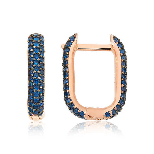 Silver Navy Blue Stone J Women's Earrings image 0