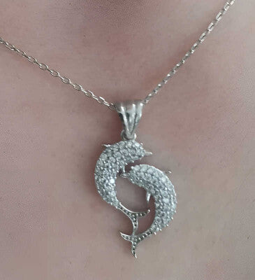 Silver Double Dolphin Women`s Necklace image 0