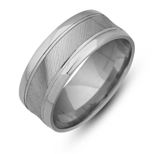 Silver Patterned Rhodium Wedding Band image 0