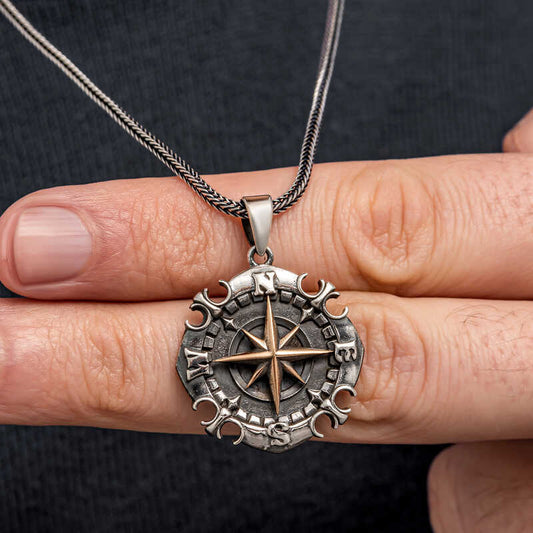 Silver Oxidized Compass Men's Necklace image 0