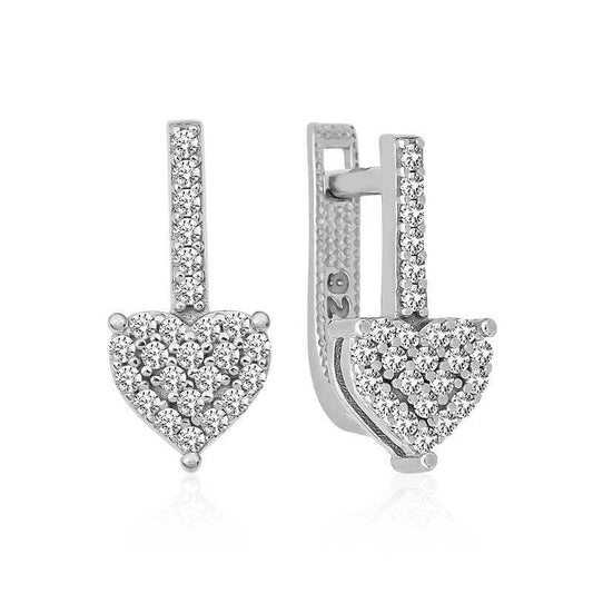 925 Sterling Silver Dangle Heart Stone Earrings image 0