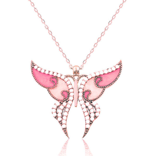 Silver Rose Pink Butterfly Women`s Necklace image 0