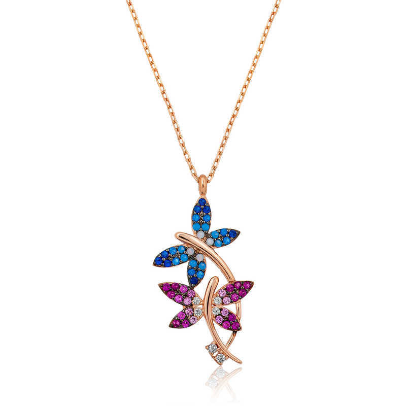 Silver Rose Gold Double Butterfly Necklace image 0