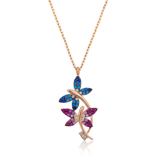 Silver Rose Gold Double Butterfly Necklace image 0