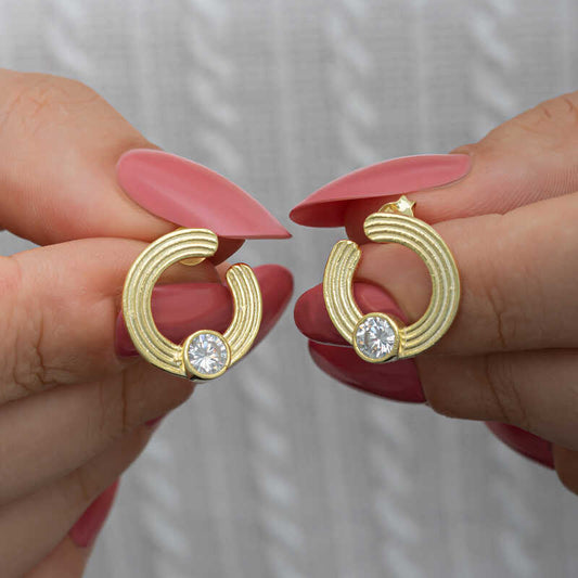 Silver Gold Solitaire Hoop Women Stud Earrings image 0