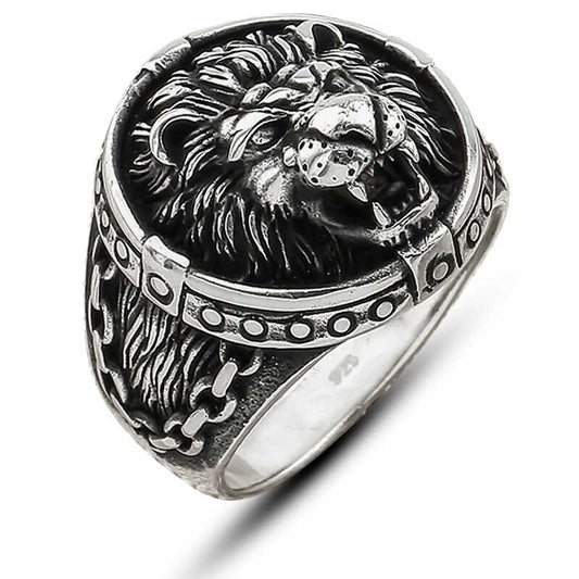 Silver Lion Figure Men's Ring image 0