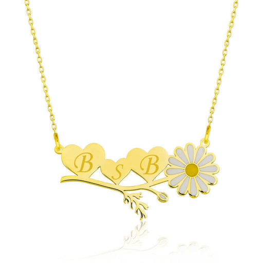 Gold Plating Silver Personalized Daisy Heart Necklace image 0