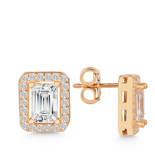Silver Rose Gold White Baguette Stud Women's Earrings image 0