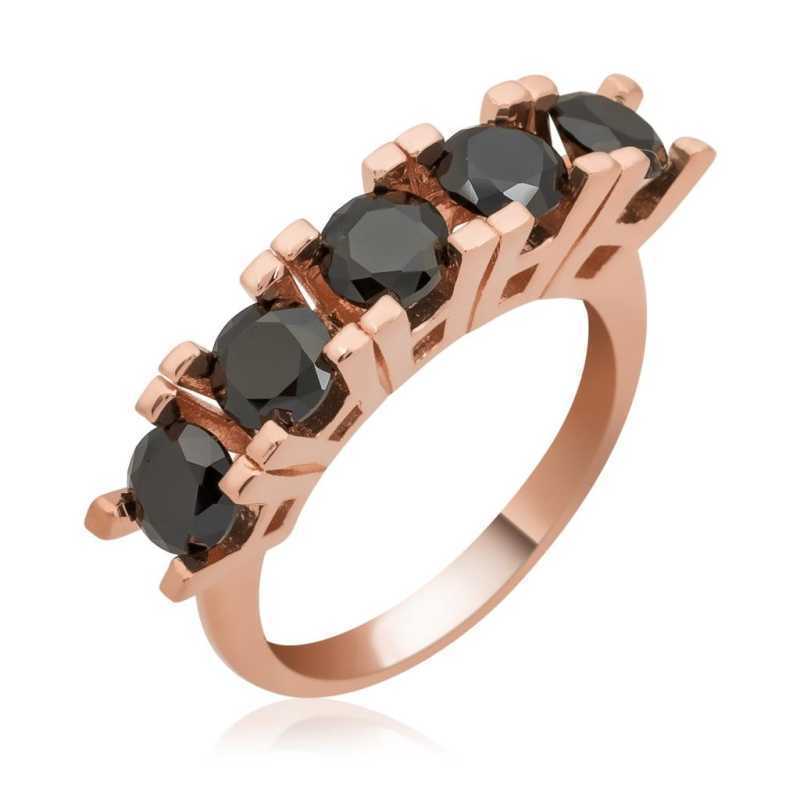 Silver Rose Black 5 Stone Women's Ring image 0