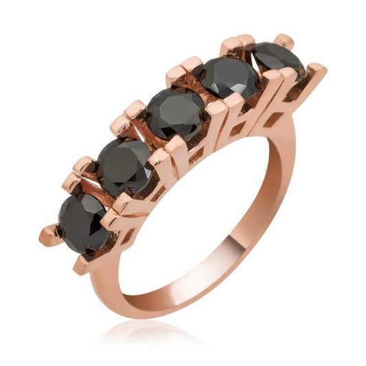 Silver Rose Black 5 Stone Women's Ring image 0