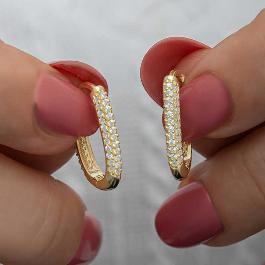 Silver Gold Double Row White Stone J Women's Earrings image 0