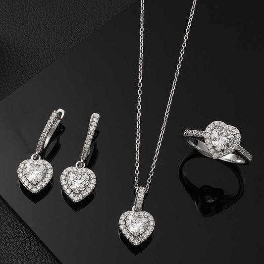 Silver White Stone Heart Women's Set image 0