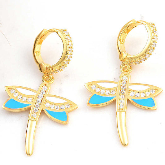 Dangling Dragonfly Blue Women's Earrings image 0