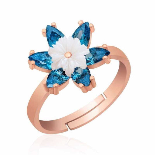 Silver Rose Blue Lotus Flower Ring image 0