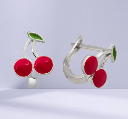 Silver Cherry Girl's Earrings image 0