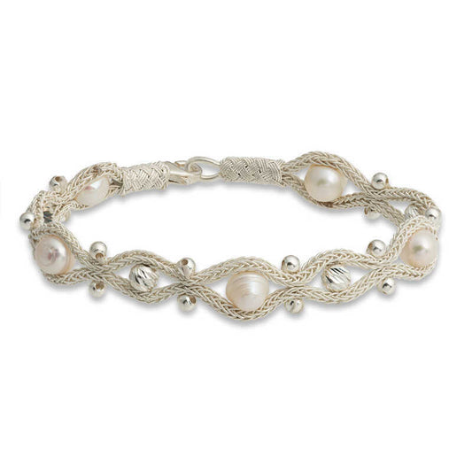 Silver Pearl Woven Bracelet image 0