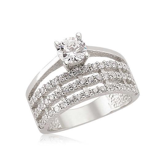 Silver Three Row Single Stone Women's Ring image 0