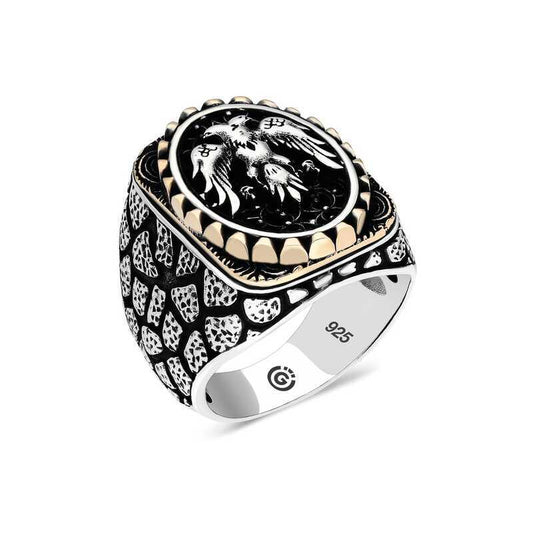 Silver Men's Ring with Double-Headed Eagle Design image 0