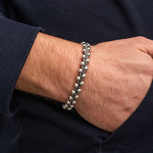 Men’s Beaded Silver Bracelet with Oxidized Finish image 0