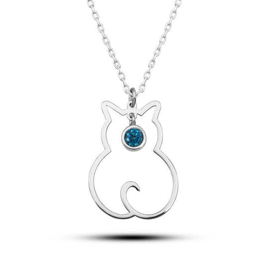 Silver March Birthstone Cat Women Necklace image 0