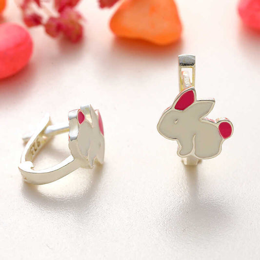 Silver Pink Bunny Girls  Earrings image 0