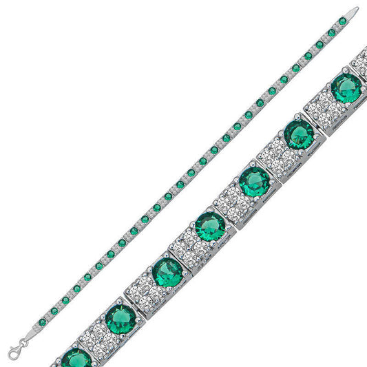 Silver Green and White Stone Tennis Bracelet for Women – Rhodium Plated image 0