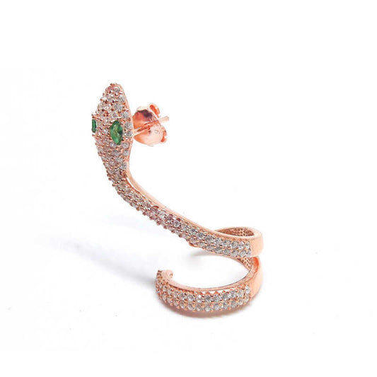 ​Silver Green Eyed Single Cartilage Snake Earring image 0