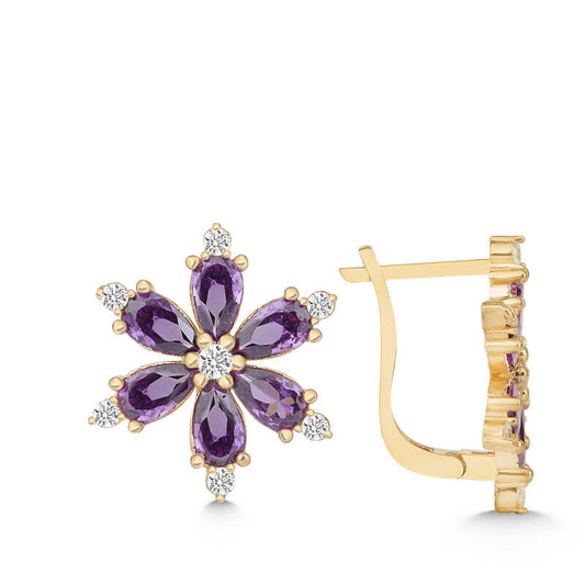 Silver Gold Purple Lotus Flower Womens Earrings image 0