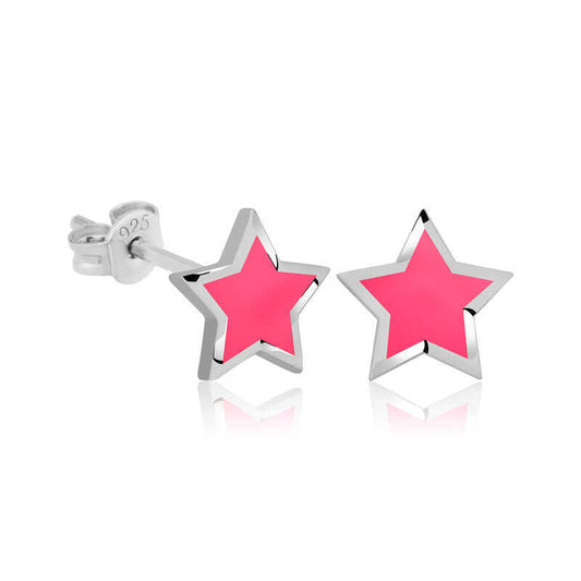 Silver phosphor pink star women's earrings image 0