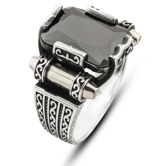 Silver Black Zircon Stone Square Men's Ring image 0