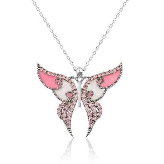 Silver Pink Butterfly Necklace image 0